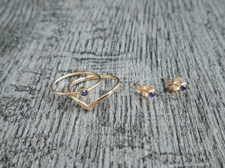 Natural Petite Sapphire Cabochon Bezel Set 14K Yellow Solid Gold Stud Earrings