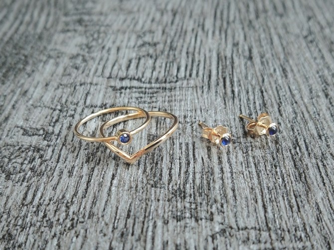 Natural Petite Sapphire Cabochon Bezel Set 14K Yellow Solid Gold Stud Earrings