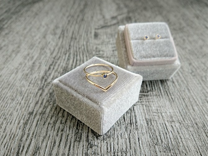 Natural Sapphire Bezel Set 14K Yellow Solid Gold Solo Ring – Stackable, Layering